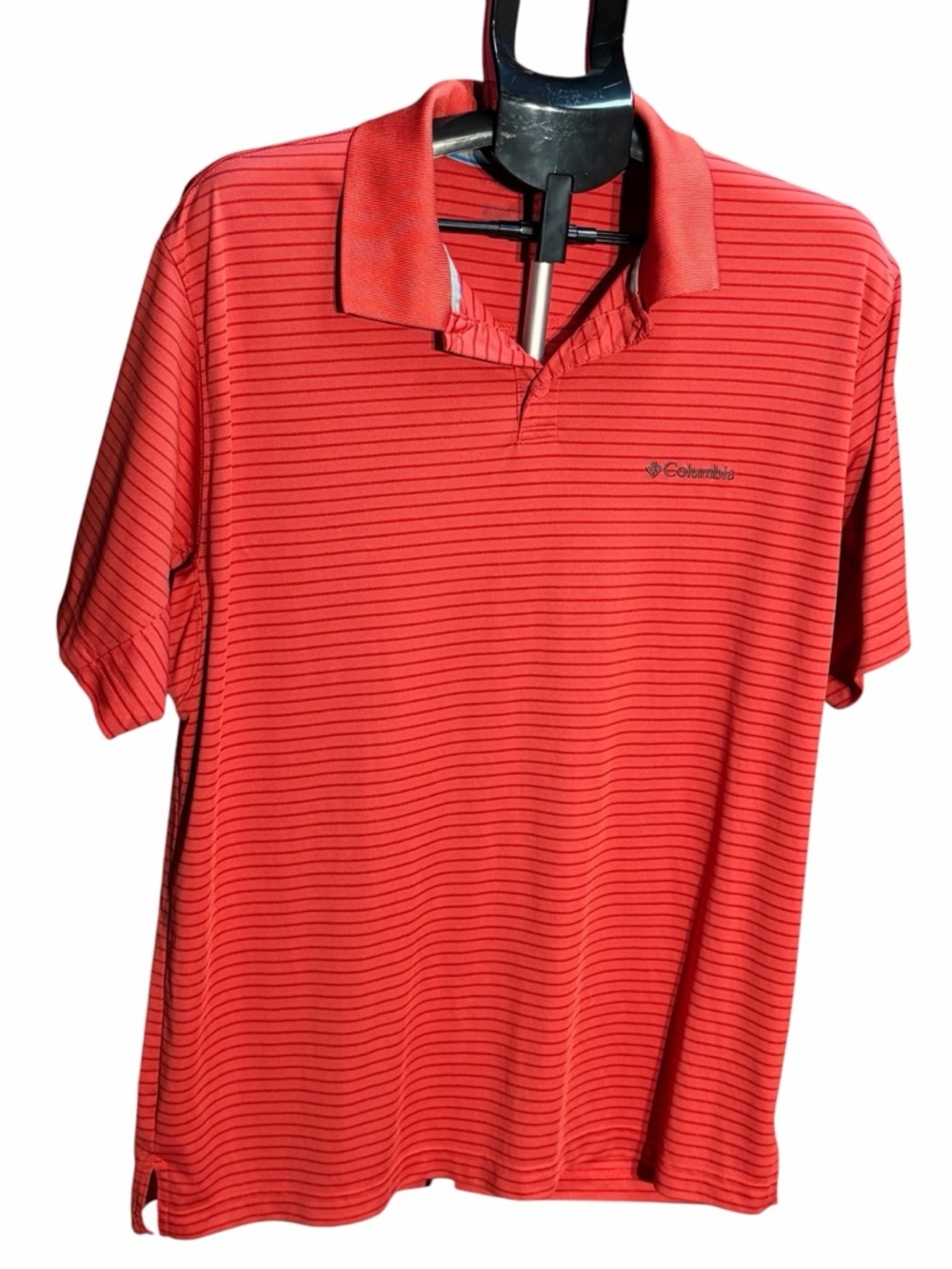 Columbia Men’s Coral Red Striped Performance Polo Shirt Large
